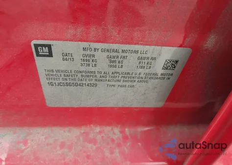 2013 Chevrolet Sonic Lt Auto z USA, uszkodzony, nr VIN 1G1JC5SG5D4214329